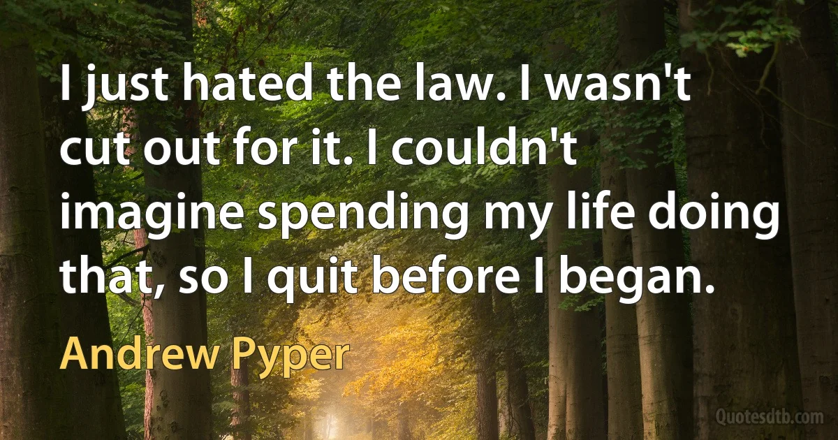 I just hated the law. I wasn't cut out for it. I couldn't imagine spending my life doing that, so I quit before I began. (Andrew Pyper)