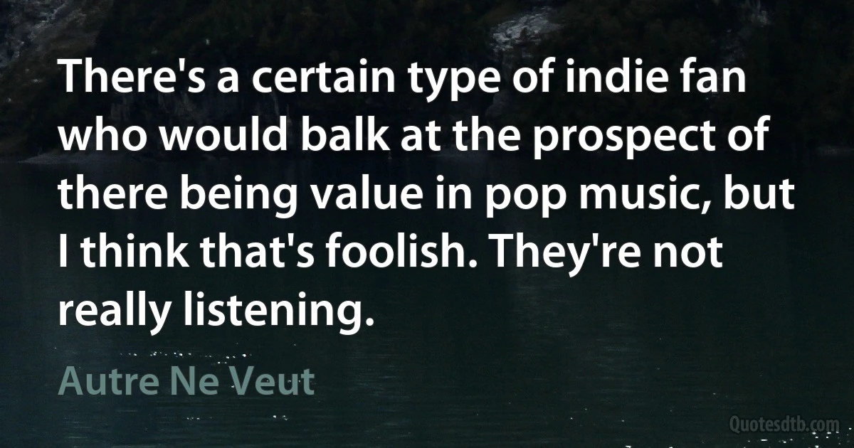 There's a certain type of indie fan who would balk at the prospect of there being value in pop music, but I think that's foolish. They're not really listening. (Autre Ne Veut)