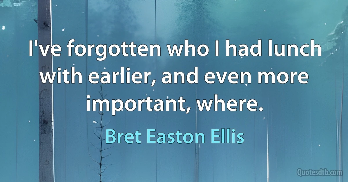 I've forgotten who I had lunch with earlier, and even more important, where. (Bret Easton Ellis)