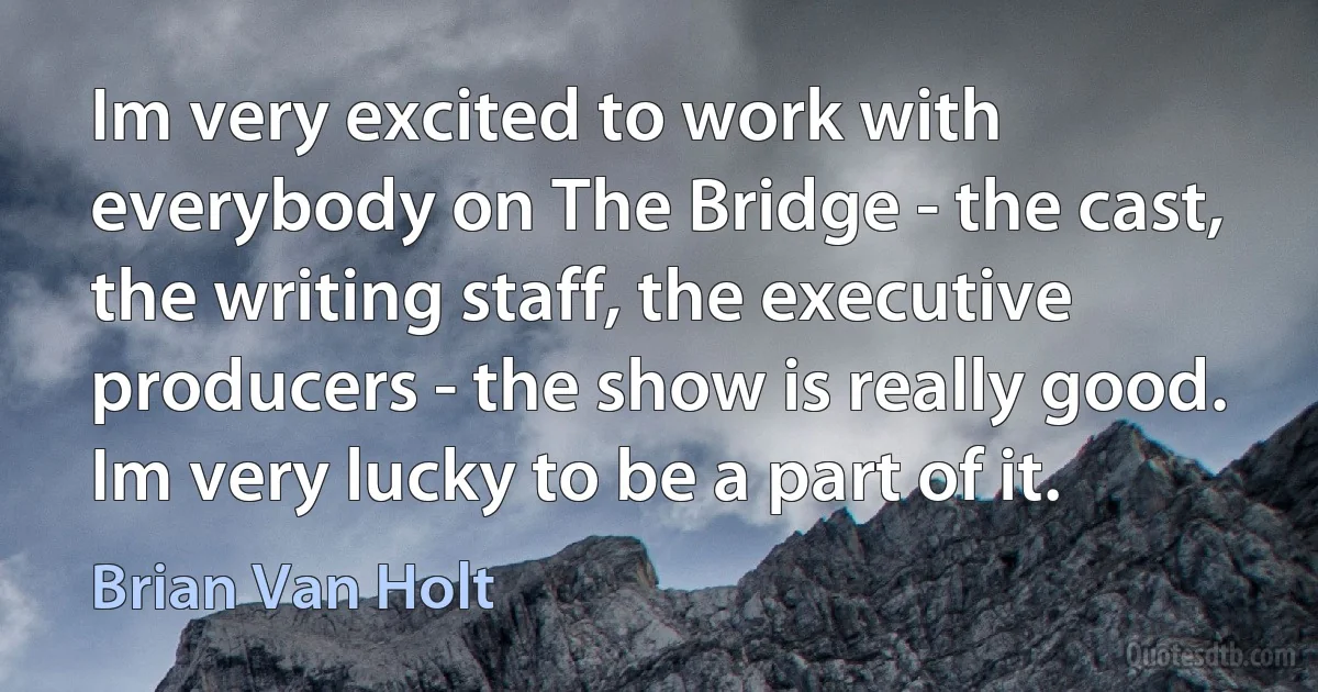 Im very excited to work with everybody on The Bridge - the cast, the writing staff, the executive producers - the show is really good. Im very lucky to be a part of it. (Brian Van Holt)