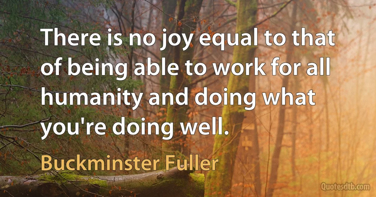 There is no joy equal to that of being able to work for all humanity and doing what you're doing well. (Buckminster Fuller)