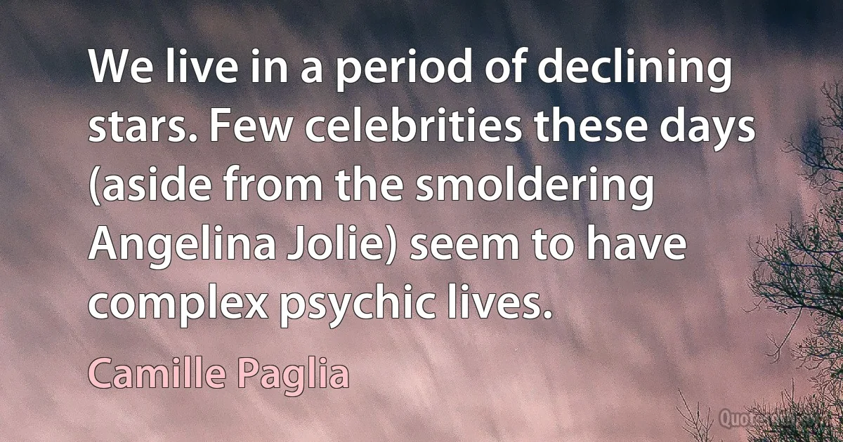 We live in a period of declining stars. Few celebrities these days (aside from the smoldering Angelina Jolie) seem to have complex psychic lives. (Camille Paglia)