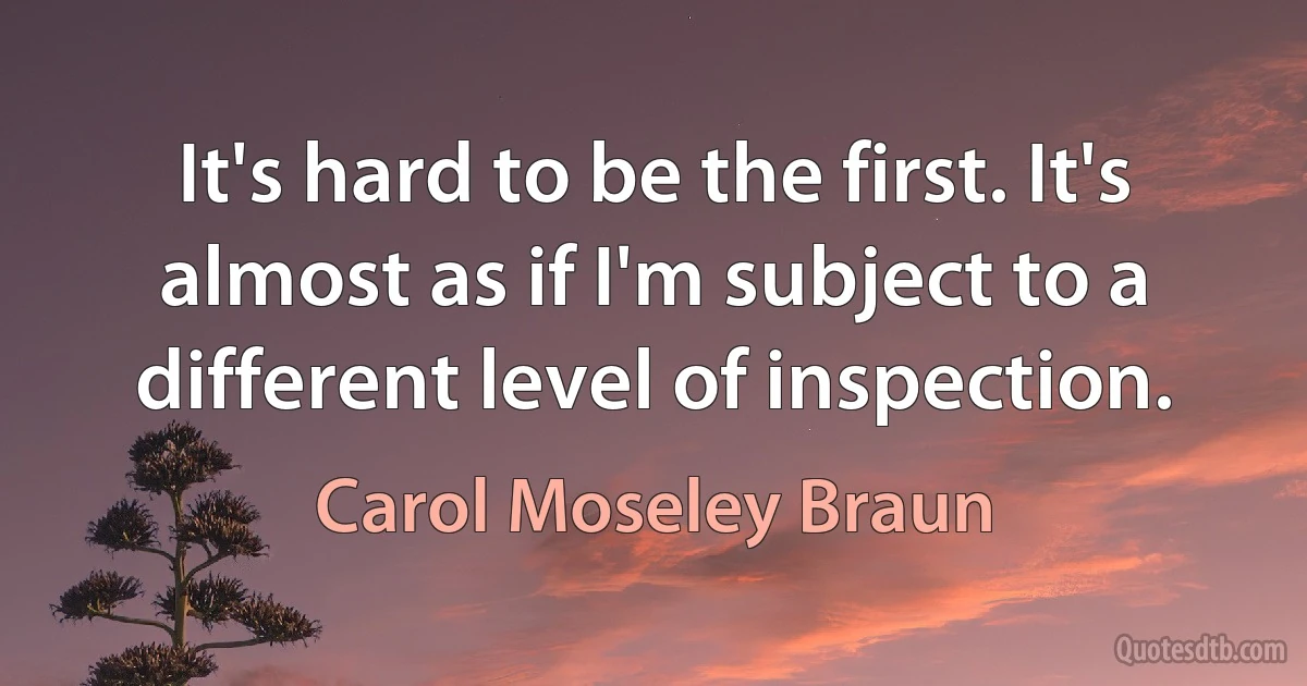 It's hard to be the first. It's almost as if I'm subject to a different level of inspection. (Carol Moseley Braun)