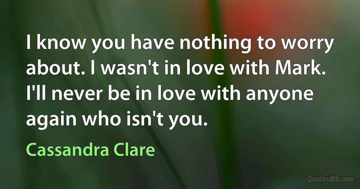 I know you have nothing to worry about. I wasn't in love with Mark. I'll never be in love with anyone again who isn't you. (Cassandra Clare)