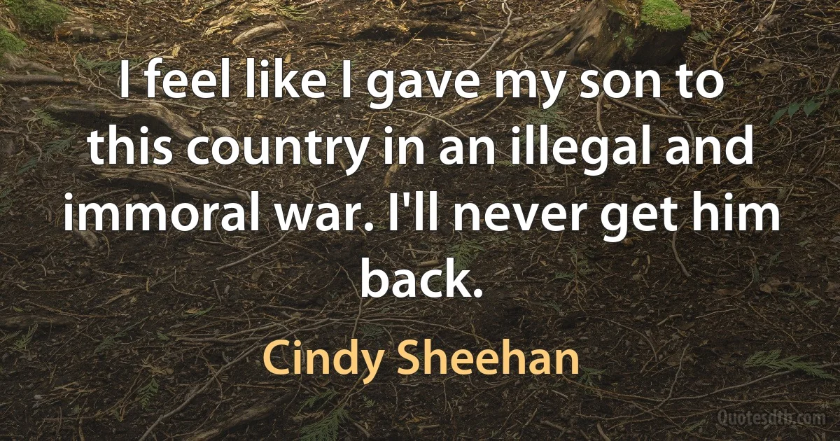 I feel like I gave my son to this country in an illegal and immoral war. I'll never get him back. (Cindy Sheehan)