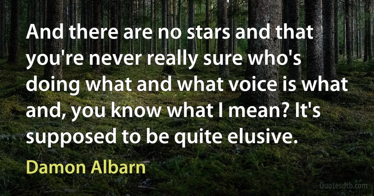 And there are no stars and that you're never really sure who's doing what and what voice is what and, you know what I mean? It's supposed to be quite elusive. (Damon Albarn)