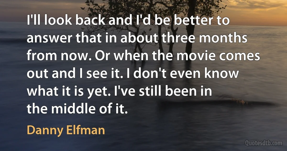 I'll look back and I'd be better to answer that in about three months from now. Or when the movie comes out and I see it. I don't even know what it is yet. I've still been in the middle of it. (Danny Elfman)