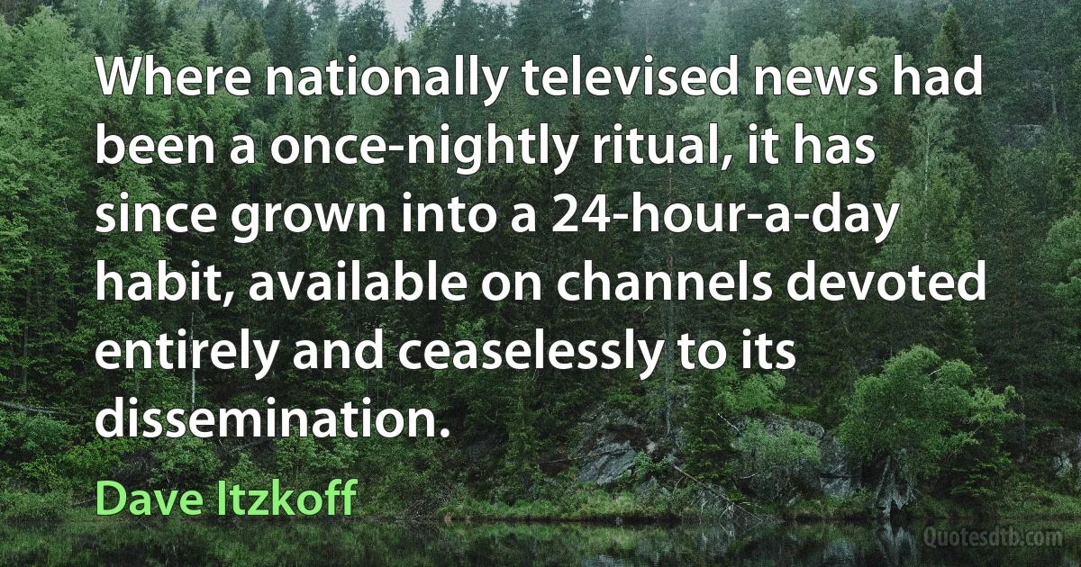 Where nationally televised news had been a once-nightly ritual, it has since grown into a 24-hour-a-day habit, available on channels devoted entirely and ceaselessly to its dissemination. (Dave Itzkoff)