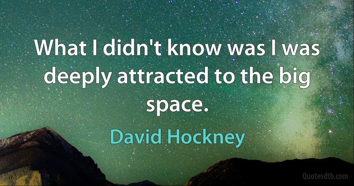 What I didn't know was I was deeply attracted to the big space. (David Hockney)