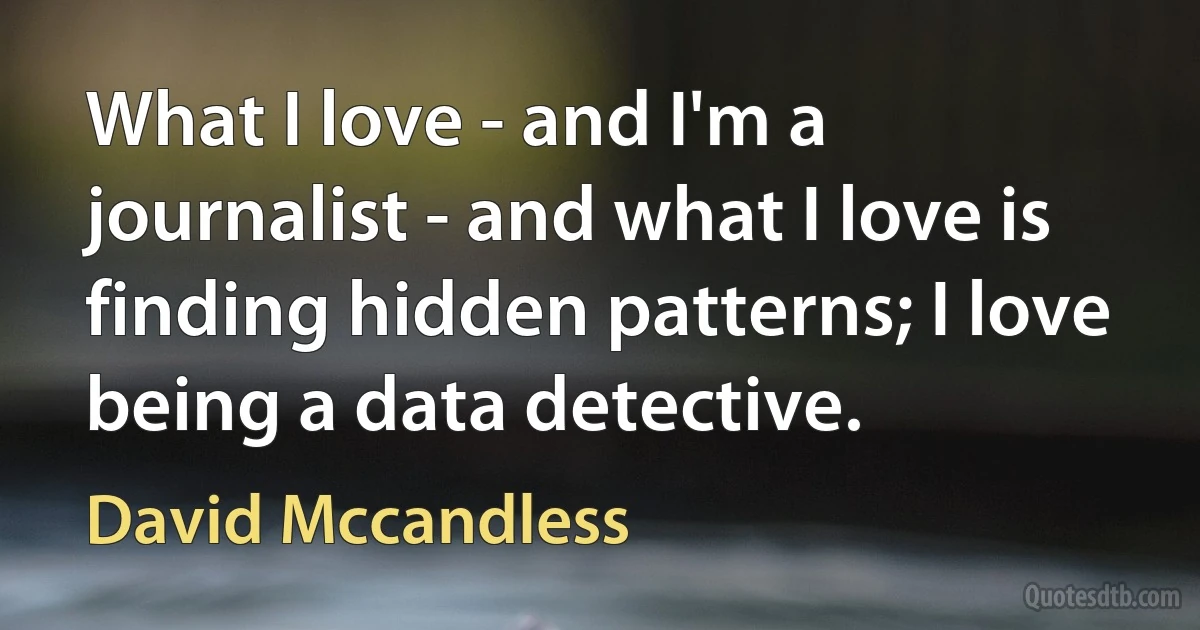 What I love - and I'm a journalist - and what I love is finding hidden patterns; I love being a data detective. (David Mccandless)