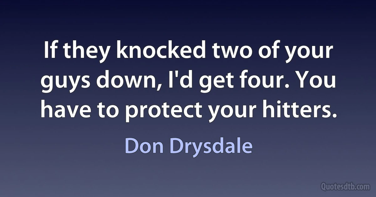 If they knocked two of your guys down, I'd get four. You have to protect your hitters. (Don Drysdale)