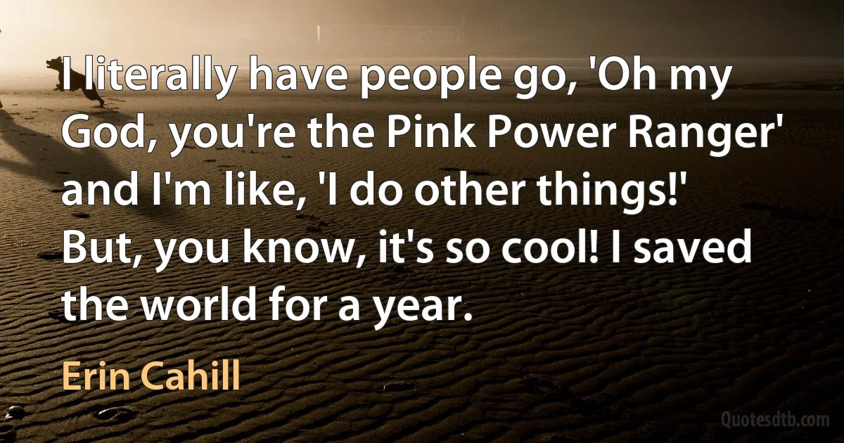 I literally have people go, 'Oh my God, you're the Pink Power Ranger' and I'm like, 'I do other things!' But, you know, it's so cool! I saved the world for a year. (Erin Cahill)