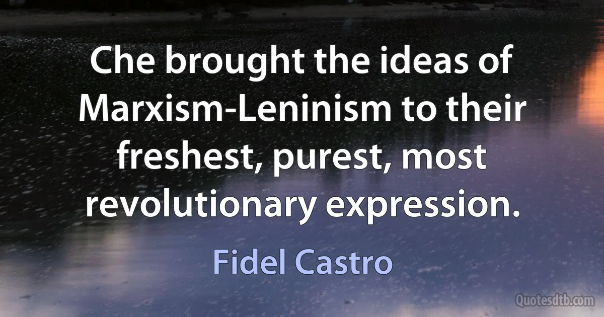 Che brought the ideas of Marxism-Leninism to their freshest, purest, most revolutionary expression. (Fidel Castro)