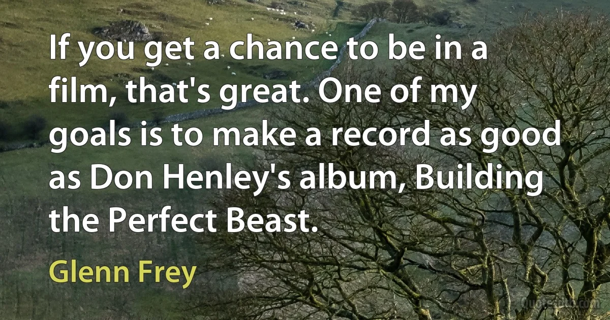 If you get a chance to be in a film, that's great. One of my goals is to make a record as good as Don Henley's album, Building the Perfect Beast. (Glenn Frey)