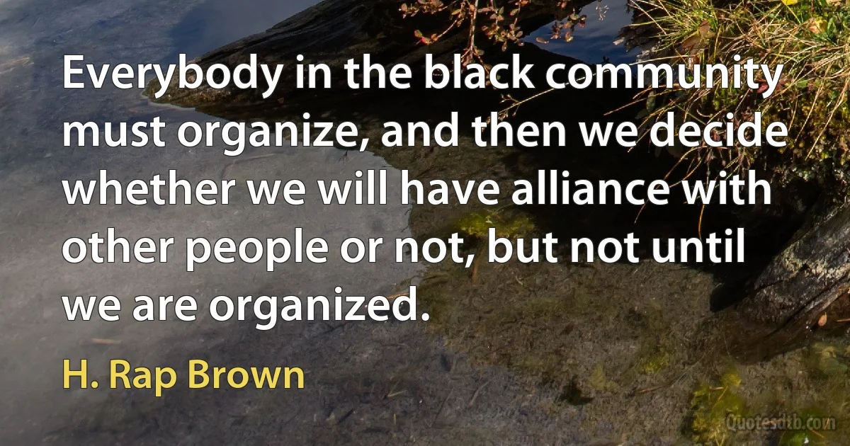 Everybody in the black community must organize, and then we decide whether we will have alliance with other people or not, but not until we are organized. (H. Rap Brown)