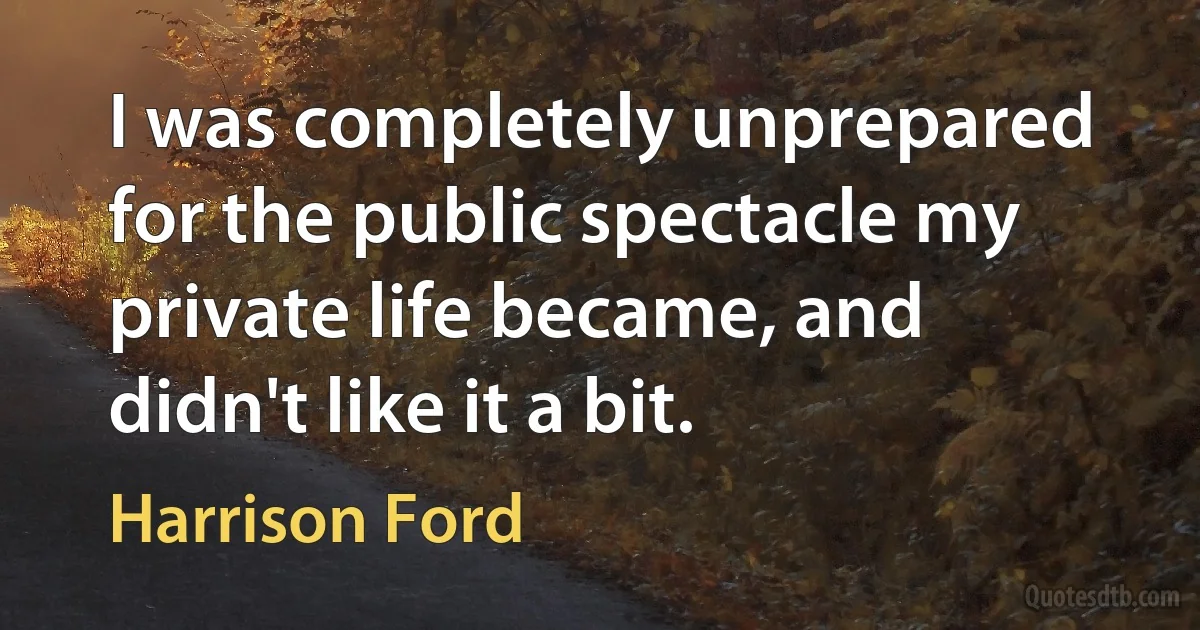 I was completely unprepared for the public spectacle my private life became, and didn't like it a bit. (Harrison Ford)