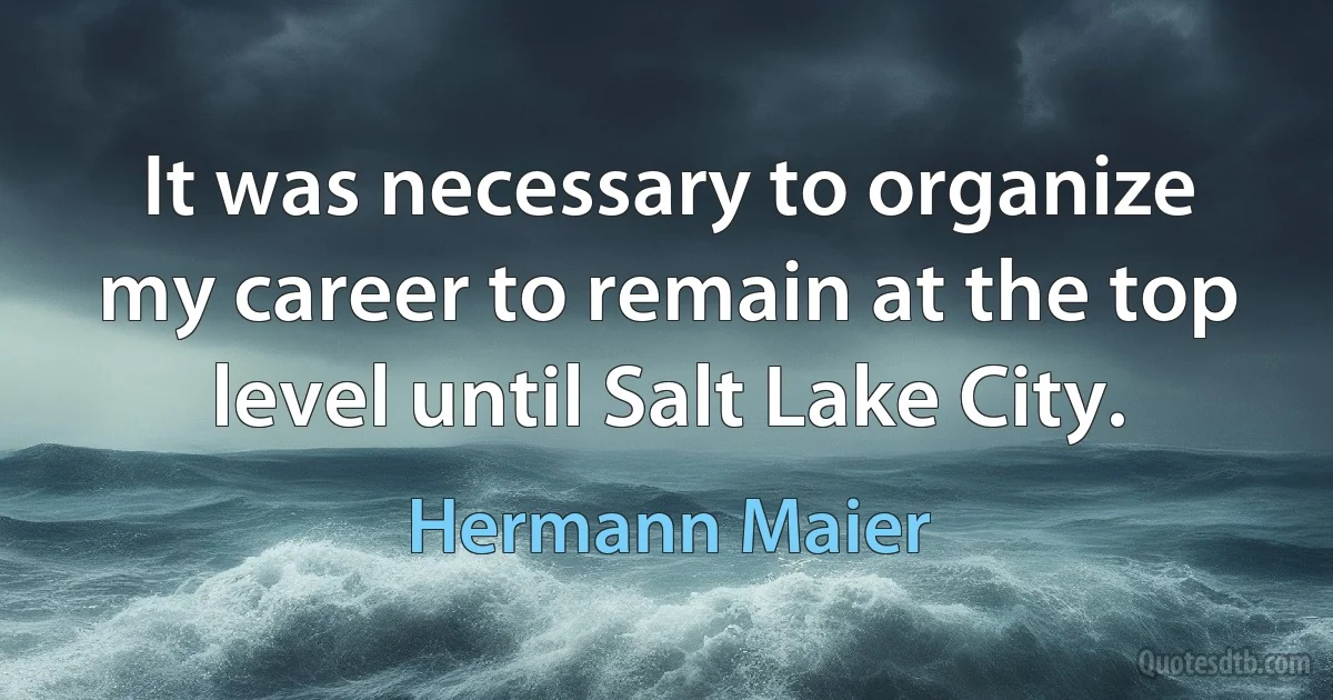 It was necessary to organize my career to remain at the top level until Salt Lake City. (Hermann Maier)