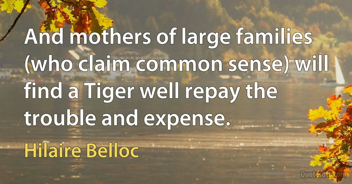 And mothers of large families (who claim common sense) will find a Tiger well repay the trouble and expense. (Hilaire Belloc)