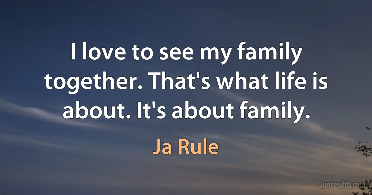 I love to see my family together. That's what life is about. It's about family. (Ja Rule)