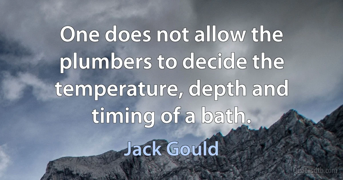 One does not allow the plumbers to decide the temperature, depth and timing of a bath. (Jack Gould)