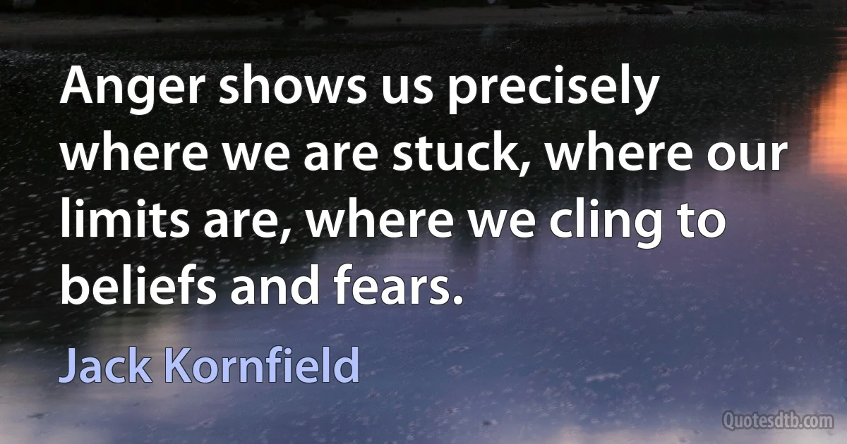 Anger shows us precisely where we are stuck, where our limits are, where we cling to beliefs and fears. (Jack Kornfield)