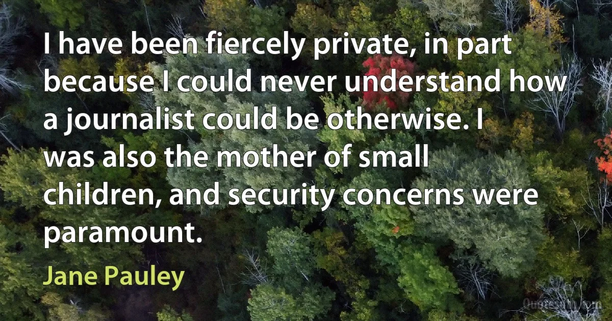 I have been fiercely private, in part because I could never understand how a journalist could be otherwise. I was also the mother of small children, and security concerns were paramount. (Jane Pauley)