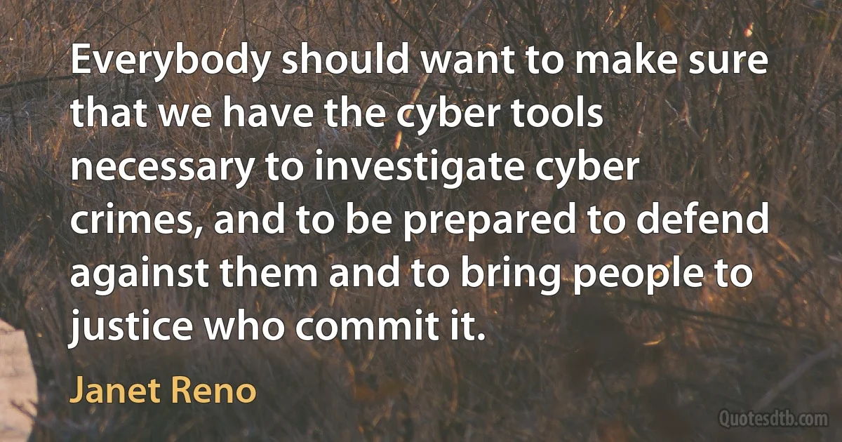 Everybody should want to make sure that we have the cyber tools necessary to investigate cyber crimes, and to be prepared to defend against them and to bring people to justice who commit it. (Janet Reno)