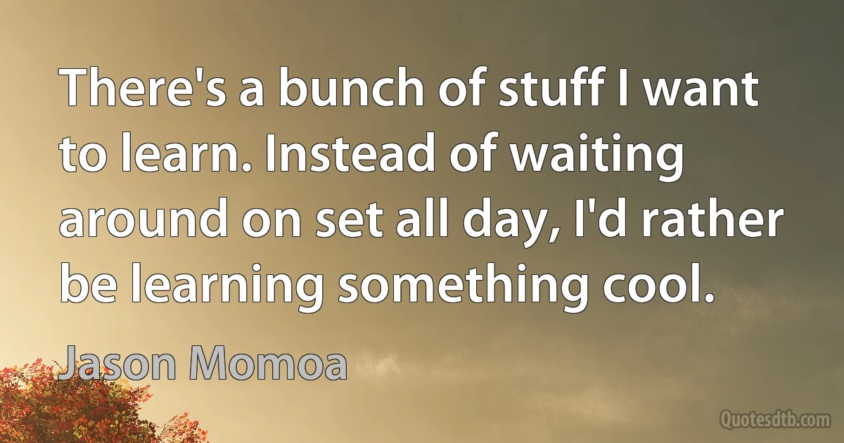 There's a bunch of stuff I want to learn. Instead of waiting around on set all day, I'd rather be learning something cool. (Jason Momoa)