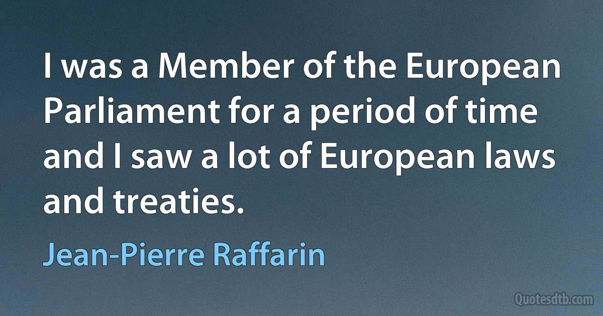 I was a Member of the European Parliament for a period of time and I saw a lot of European laws and treaties. (Jean-Pierre Raffarin)