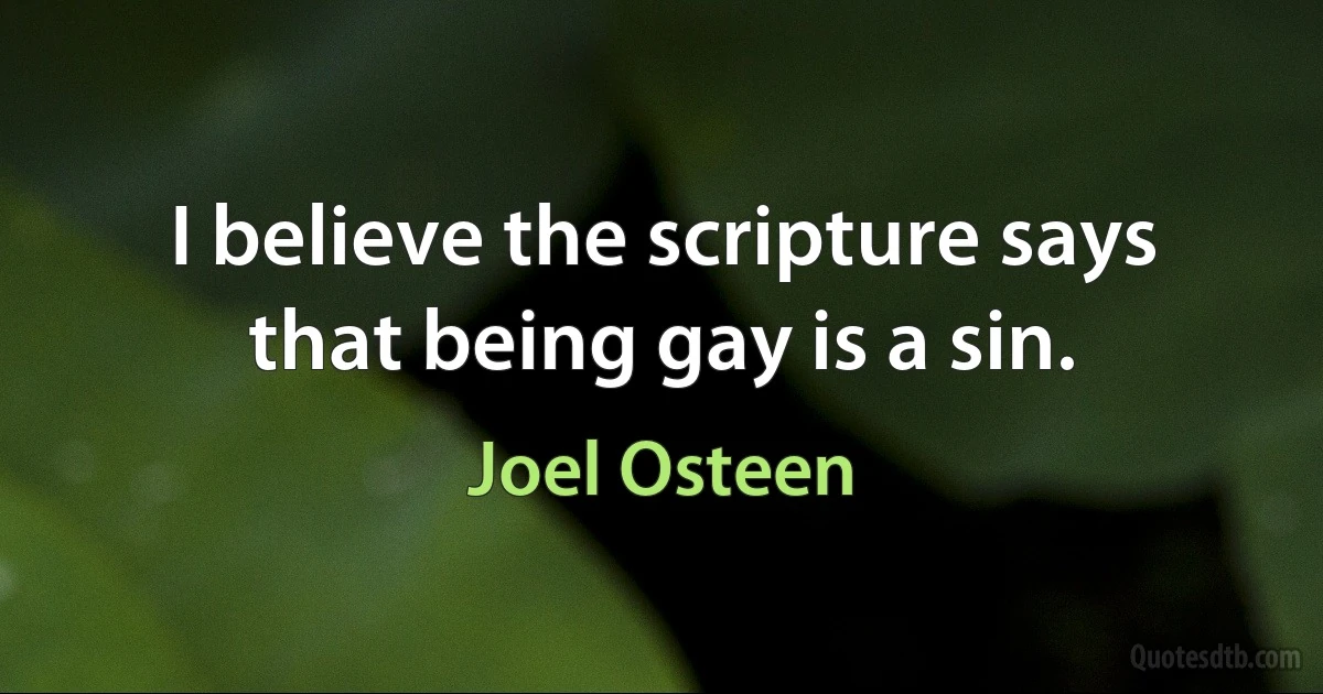 I believe the scripture says that being gay is a sin. (Joel Osteen)