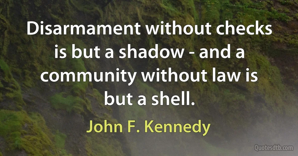 Disarmament without checks is but a shadow - and a community without law is but a shell. (John F. Kennedy)