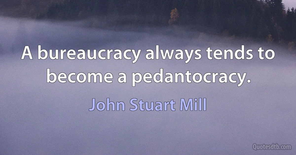 A bureaucracy always tends to become a pedantocracy. (John Stuart Mill)