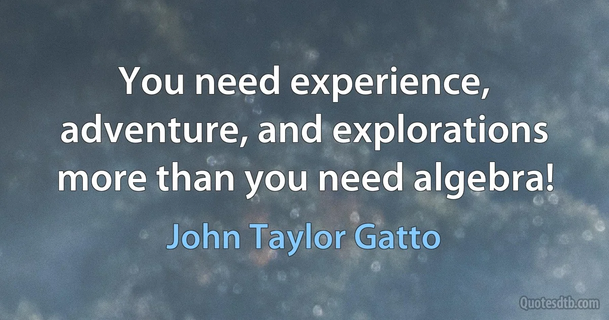 You need experience, adventure, and explorations more than you need algebra! (John Taylor Gatto)