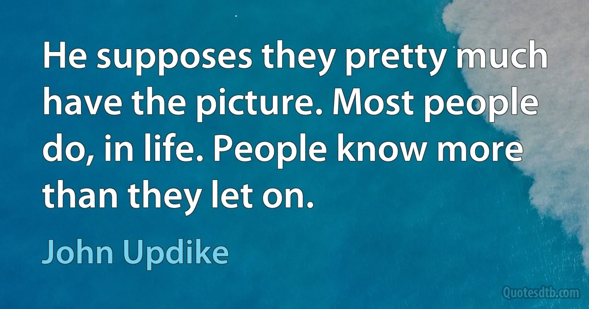 He supposes they pretty much have the picture. Most people do, in life. People know more than they let on. (John Updike)