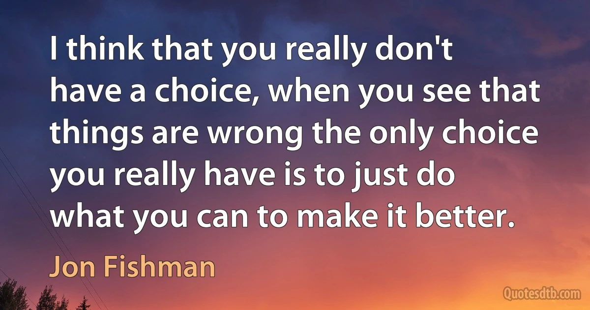 I think that you really don't have a choice, when you see that things are wrong the only choice you really have is to just do what you can to make it better. (Jon Fishman)