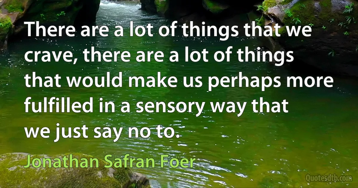 There are a lot of things that we crave, there are a lot of things that would make us perhaps more fulfilled in a sensory way that we just say no to. (Jonathan Safran Foer)