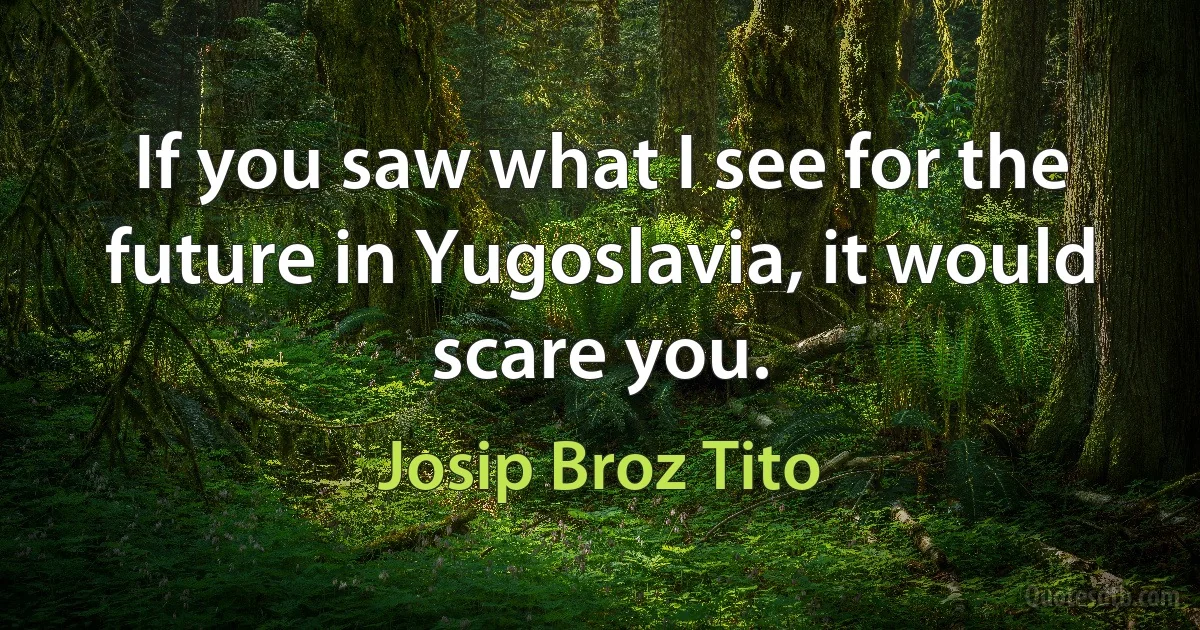 If you saw what I see for the future in Yugoslavia, it would scare you. (Josip Broz Tito)