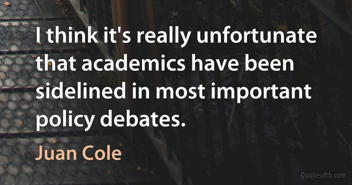 I think it's really unfortunate that academics have been sidelined in most important policy debates. (Juan Cole)