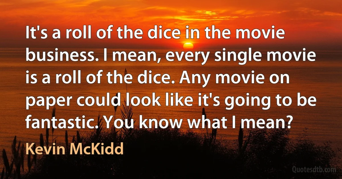 It's a roll of the dice in the movie business. I mean, every single movie is a roll of the dice. Any movie on paper could look like it's going to be fantastic. You know what I mean? (Kevin McKidd)