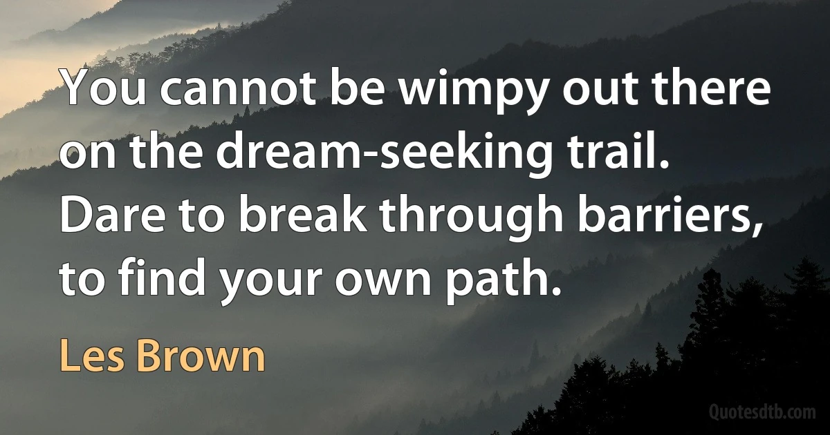 You cannot be wimpy out there on the dream-seeking trail. Dare to break through barriers, to find your own path. (Les Brown)