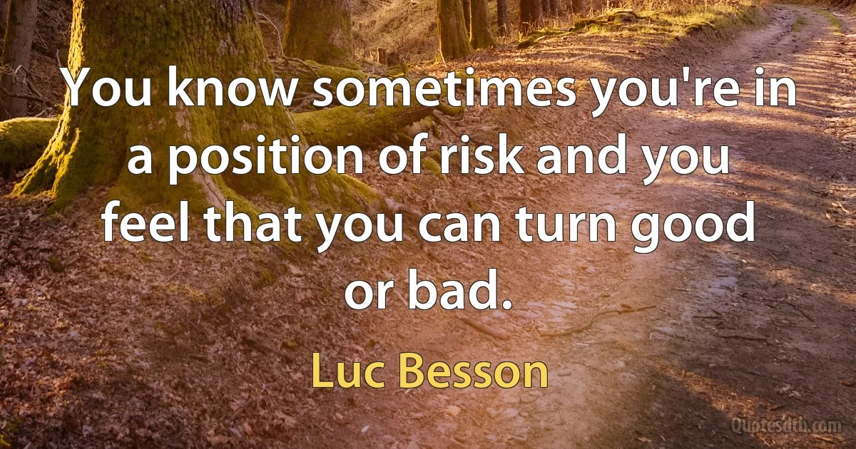 You know sometimes you're in a position of risk and you feel that you can turn good or bad. (Luc Besson)