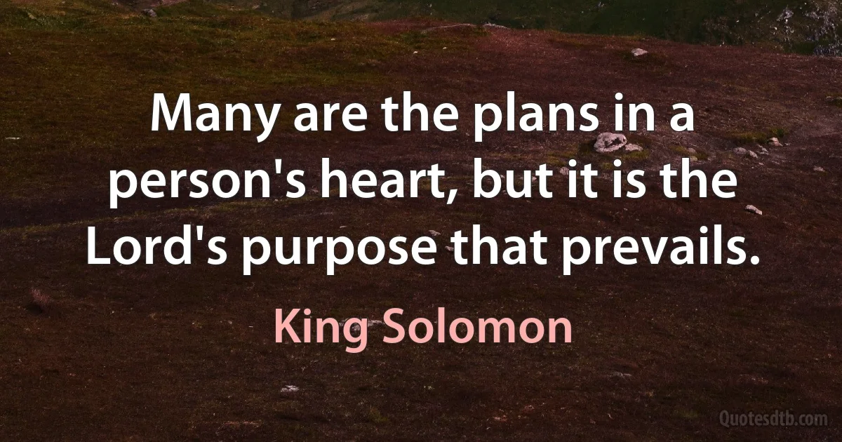 Many are the plans in a person's heart, but it is the Lord's purpose that prevails. (King Solomon)