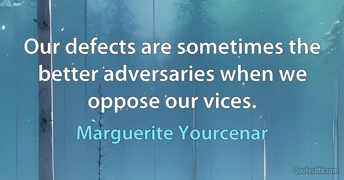 Our defects are sometimes the better adversaries when we oppose our vices. (Marguerite Yourcenar)