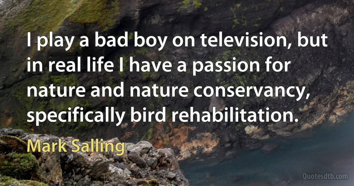 I play a bad boy on television, but in real life I have a passion for nature and nature conservancy, specifically bird rehabilitation. (Mark Salling)