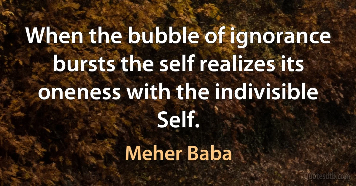 When the bubble of ignorance bursts the self realizes its oneness with the indivisible Self. (Meher Baba)