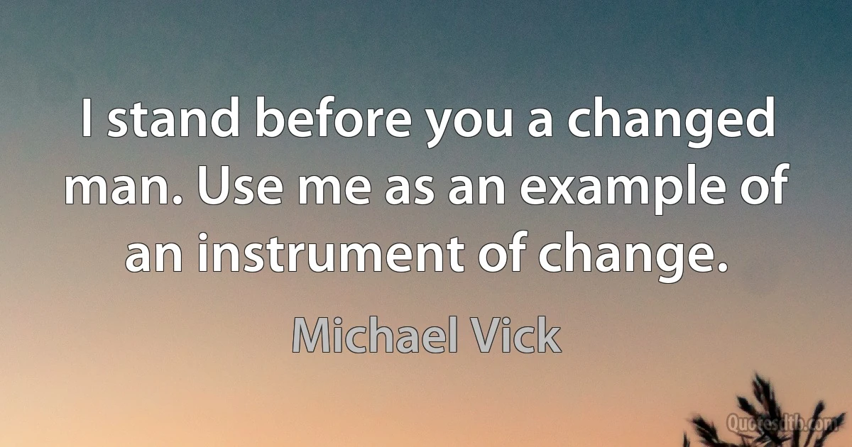 I stand before you a changed man. Use me as an example of an instrument of change. (Michael Vick)