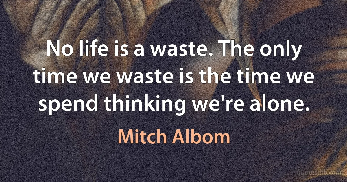 No life is a waste. The only time we waste is the time we spend thinking we're alone. (Mitch Albom)