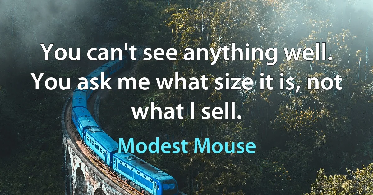 You can't see anything well.
You ask me what size it is, not what I sell. (Modest Mouse)