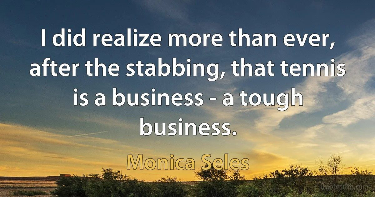 I did realize more than ever, after the stabbing, that tennis is a business - a tough business. (Monica Seles)