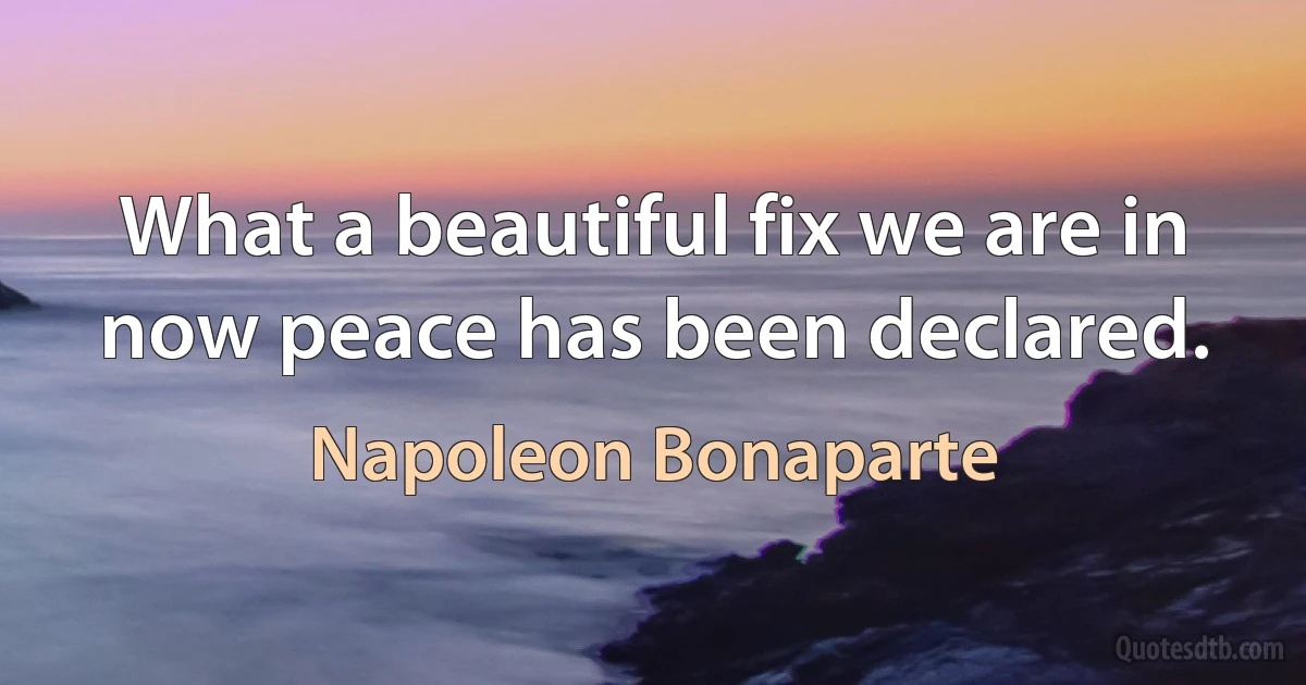 What a beautiful fix we are in now peace has been declared. (Napoleon Bonaparte)